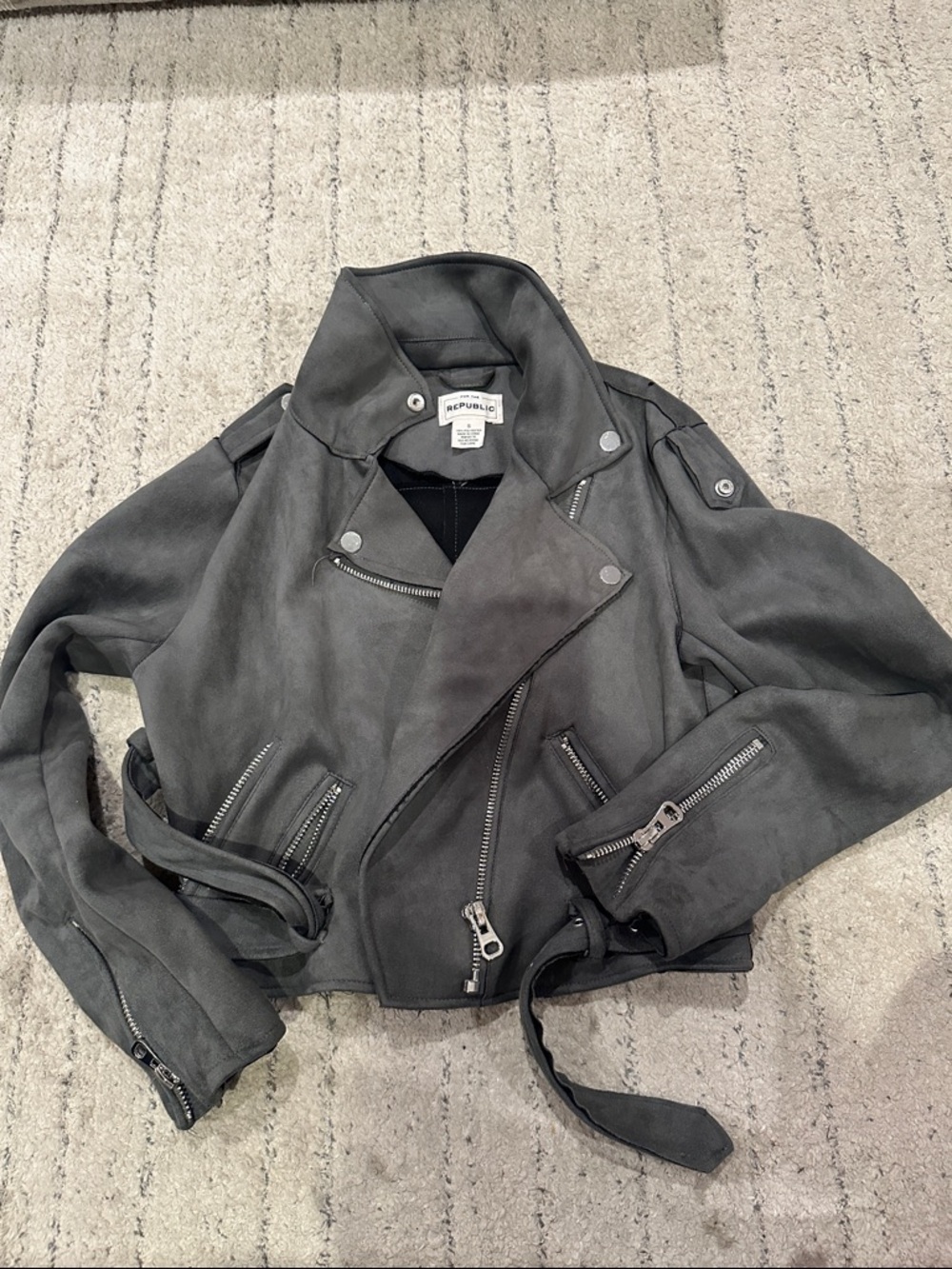 Republic Gray Suede Moto Jacket with Belt